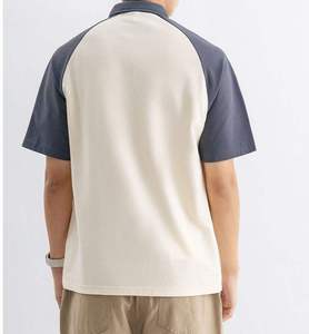 Polo à manches raglan color-block pour homme, col zippé, coupe athlétique 2026, blanc, marine, gris et noir, vêtement décontracté et élégant HD - Product Image 3