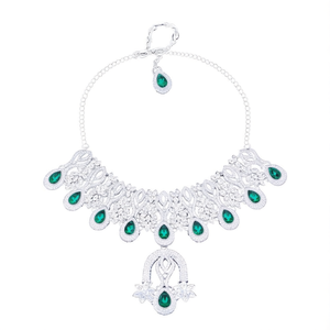 Parure de colliers ethniques de créateur 10575549DGR, ras-de-cou en pierre Pota avec chaînes classiques en strass et diamants pour mariages - Product Image 2