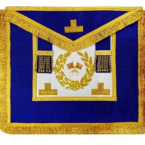 Tablier de cérémonie standard de la Franc-Maçonnerie, modèle Grand Officier, avec franges dorées, broderie artisanale de luxe - Product Image 1