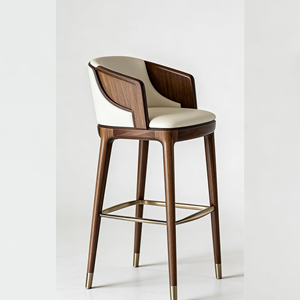 Silla de Bar de Madera de Teca de Lujo - Taburete Moderno Tapizado para Restaurante, Cafetería y Bar - Product Image 1