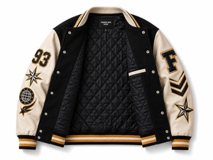 Veste universitaire pour homme, noire et crème, avec patch brodé personnalisé, design décontracté pour l'automne - Product Image 3