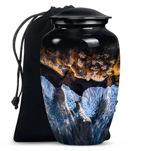 Urne funéraire moyenne pour cendres, motif vagues océaniques, abstraite, vente en gros - Product Image 1