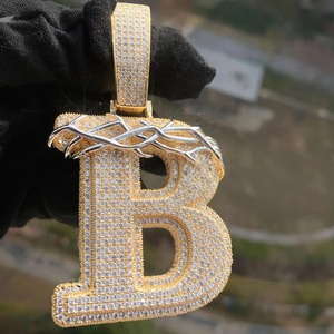 Iced Out Moissanite Letter Name <b>Pendant</b> Gold Plated Hip Hop Christian Crown Design Themed Charms <b>Pendant</b> Custom <b>Initial</b> <b>Pendant</b> - Product Image 1