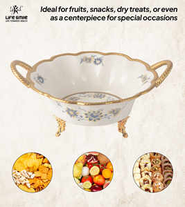 ชามผลไม้เซรามิกเนื้อละเอียดสีขาว พร้อมขาตั้งและหูจับสีทอง ดีไซน์หรูหรา เหมาะสำหรับงานเลี้ยงและเป็นของขวัญ - Product Image 4