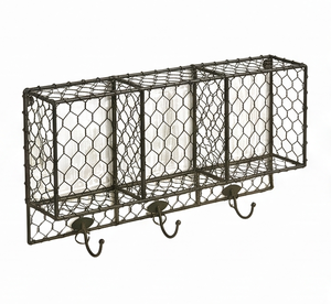Premium Rustic Metal <b>Wire</b> Storage <b>Basket</b> Rectangle <b>Hanging</b> Multi-Purpose Organizer With Hooks For Neatening And Storage - Product Image 1
