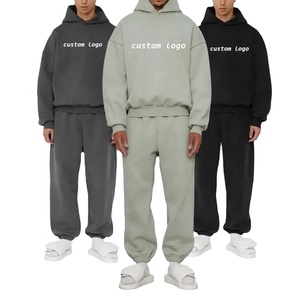 Ensembles de survêtements unisexes en molleton 100 % coton épais avec impression personnalisée en relief, coupe oversize vintage délavée à l'acide pour hommes - Product Image 1