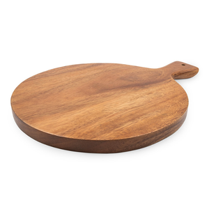 Planche à pizza ronde en bois de Suar de qualité alimentaire avec poignée, grande taille, brun clair, pour la cuisson et le service en cuisine, pizzas artisanales faites maison au quotidien - Product Image 1