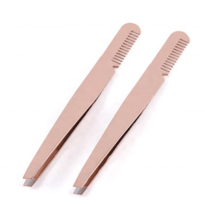 2PCS Rose Gold Stainless Steel Eyebrow Tweezers Set with Comb Slant Tip Professional Makeup Beauty Grooming Tools - Product Image 1