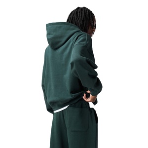 Ensemble de survêtement unisexe vert foncé à capuche, coupe ample, décontracté, avec sweat-shirt et pantalon à poches latérales, en coton respirant - Product Image 5