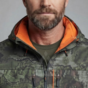 Veste de chasse réversible orange vif avec côté camouflage, vêtements de terrain pour l'extérieur, à capuche, tissu léger résistant aux intempéries - Product Image 6