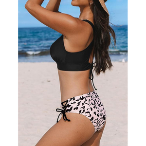Women <b>Bikini</b> <b>Set</b> Deep V Neck <b>Triangle</b> Top Leopard Print Tie Side Bottom Swimwear Beachwear Summer Fashion Two Piece <b>Set</b> - Product Image 3