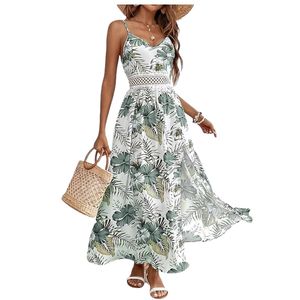 Robes maxi hawaïennes pour femmes, robes d'été florales bohèmes sans manches, col en V, robes de plage fluides pour les vacances, bretelles spaghetti - Product Image 1