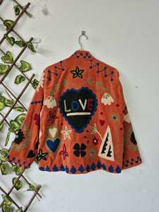 Fabulous Boho Indian Soft Rust <b>Velvet</b> Suzani Embroidered Short Duster Jacket Bomber Boho & Hippie <b>Coat</b> Winter Warm Outerwear - Product Image 1