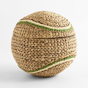 Sporty Woven Water Hyacinth Tennis Ball Kid Storage Basket With <b>Green</b> Detail Woven Handmade Kids Room Decorative Organize - Product Image 3