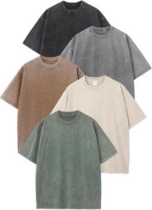 เสื้อยืดฮิปฮอปทรงโอเวอร์ไซส์สำหรับผู้ชาย ผ้าฝ้ายวินเทจ ล้างสีเรียบๆ ทรงหลวม ผ้าเจอร์ซีย์หนา เสื้อสตรีทแวร์ชาย - Product Image 2