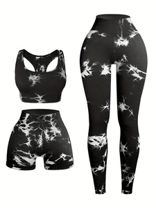 Women 3 Piece Yoga Workout Set Custom Private Label Long Sleeve <b>Crop</b> Top Bra <b>Leggings</b> - Product Image 1