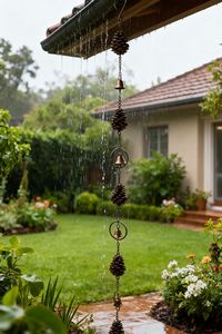 Chaîne de pluie suspendue au design moderne et unique, finition métallique aspect naturel, décorative pour la maison et le jardin, pour l'arrosage des gouttières - Product Image 3