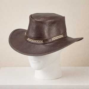 Premium Quality custom Handmade Brown Leather Cowboy <b>Hat</b> Unisex With Braided <b>Band</b> Western Ranch Festival Gift - Product Image 4