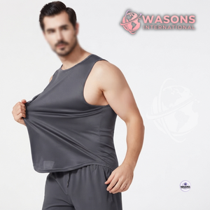Camiseta sin Mangas WASONS INTERNATIONAL para Hombre, Color Gris Sólido, Cuello Redondo, Transpirable, de Secado Rápido, Tejida, 100% Poliéster, 180g, Chaleco Deportivo Informal - Product Image 1