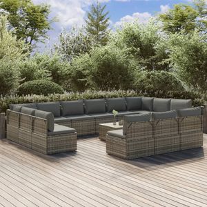 Set salotto da 14 pezzi in Poly Rattan grigio con cuscini per il tempo libero in giardino - Product Image 1