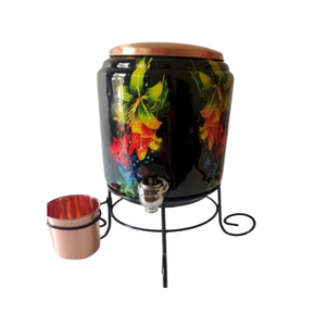 Dispensador de agua vintage floral de cobre con grifo y taza sobre soporte metálico para uso doméstico en oferta. - Product Image 4