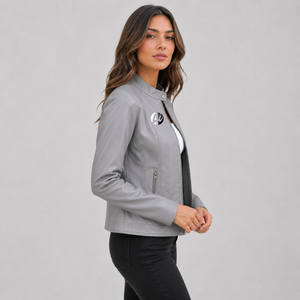 woman leather <b>jacket</b> designed with fashionable details durable finish and lightweight comfort for versatile wardrobe options - Product Image 4