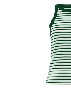 Camiseta sin mangas verde y blanca a rayas para mujer, de algodón acanalado, sin mangas, informal, de verano, ajustada, tipo chaleco, fabricante y proveedor OEM - Product Image 2