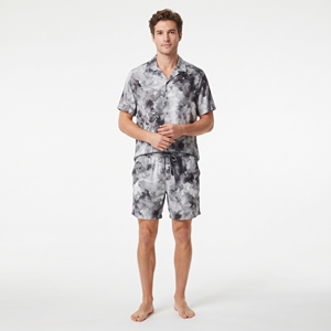 Conjunto de camisa y pantalones cortos sublimados para hombre, con estampado tie-dye, botones, manga corta, para playa, verano, resort y descanso. - Product Image 1