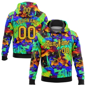 Sweat à capuche sportif jaune-noir à motif graffiti brodé personnalisé, nouveau design, art aquarelle 3D, vente en gros directe pour l'industrie - Product Image 1
