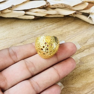Latest Design Chunky Hammered <b>Rings</b> Boho Brass Jewelry For Women 18k Gold Plated Textured Band Minimalist <b>Dome</b> Wholesale/OEM/ODM - Product Image 1