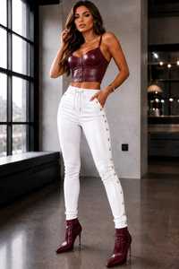 Wholesale High Quality <b>Women's</b> Lambskin Leather <b>Jogger</b> Pants, <b>White</b> Leather Trousers - Product Image 3