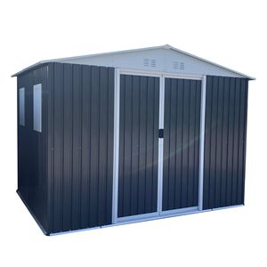 หลังคา10FTx8FT เอเพ็กซ์หน้าต่างอลูมิเนียมสีเทากรอบโลหะป้องกันการกัดกร่อนเครื่องมืออเนกประสงค์บ้านพร้อมประตูล็อคได้โรงเก็บของในสวน - Product Image 6