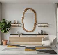 Irregular Organic Asymmetric Wooden Glass Wall Mirror Modern Amoeba Wave Eco-Friendly Wedding Living Room Decor Piece
