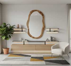 Espejo de Pared de Madera Irregular, Orgánico y Asimétrico, Espejo Moderno con Marco de Madera con Borde Natural en Forma de Ola, Pieza Decorativa Estética para Sala de Estar - Product Image 2