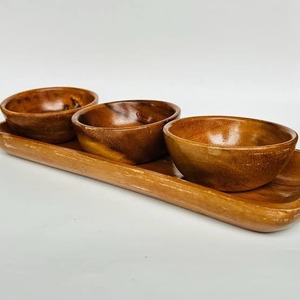Polished Mango Wood Handcrafted Rectangular Serving <b>Platter</b> with 3 Bowls and Spoons Eco-Friendly Natural Design - Product Image 5