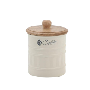 Boîte de rangement hermétique en métal pour café avec couvercle en bois de manguier naturel, pot de cuisine en fer anti-humidité pour grains moulu, thé et café - Product Image 1