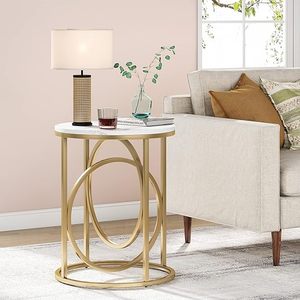<b>Round</b> End <b>Table</b> Modern Sofa <b>Side</b> <b>Table</b> with <b>Gold</b> O-Shaped Base Marble Top <b>Side</b> <b>Table</b> Cocktail <b>Table</b> Accent <b>Table</b> For Living Room - Product Image 3