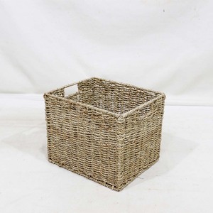 Panier de rangement multifonctionnel en jonc de mer naturel tressé, écologique, avec poignées découpées, pour décoration d'étagère de placard - Product Image 1