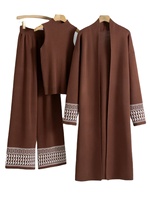 Design élégant tricoté 3 pièces ensembles femmes tricot gilet pull long cardigan hauts Conjuntos taille haute jambe large pantalon tenue
