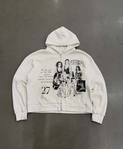 Custom Men Cropped Full Zip Hoodie Artistic Sketch Graphic Print Minimal Line Artwork Premium Streetwear Oversized Hoodies - Product Image 1