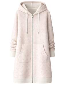 Sudadera con capucha larga personalizada con cremallera, color marfil, para mujer, abrigo de invierno con forro polar, ropa exterior informal con bolsillos, fabricante mayorista OEM personalizado - Product Image 1