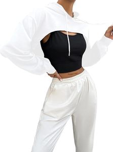 Sudadera con capucha corta blanca de manga regular, color sólido, informal, para otoño, para mujer - Product Image 2
