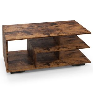 Tavolino da Caffè Rettangolare in Quercia con 3 Ripiani e Mensola a L - Product Image 6
