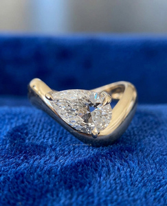 14K Gold Pear Lab Grown Diamond IGI Certified 2.02CT VVS2 Wavy Band Engagement <b>Ring</b> Unique Minimalist Bridal Band - Product Image 3