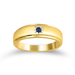18K Yellow Gold Classic Wedding Band <b>Ring</b> Blue Sapphire Flush <b>Set</b> Minimalist Fine Jewelry for <b>Men</b> and Women - Product Image 1