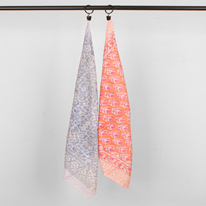 Pañuelo Cuadrado de Algodón con Estampado Azul y Naranja, Casual, Transpirable, para Primavera/Verano, Impresión Digital, a la Moda, Suave al Contacto con la Piel - Product Image 1