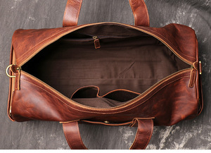 Sac de voyage en cuir véritable, forme ovale, fermeture à glissière, double poignée, capacité 36-56L, sac à dos de voyage pour homme - Product Image 5