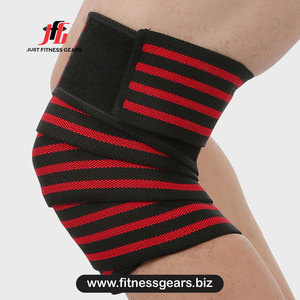 Genouillère de soutien rouge rayée réglable respirante avec fermeture auto-agrippante unisexe pour la protection et l'entraînement musculaire - Product Image 1