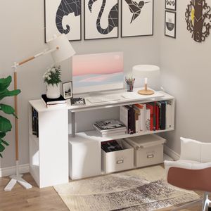 Scrivania angolare moderna a L da 55 pollici per ufficio domestico, girevole a 360 gradi, con scaffali a 3 livelli e libreria integrata - Product Image 6