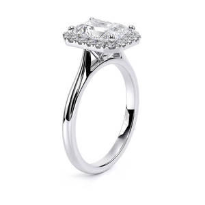 Bague de fiançailles halo en diamant de laboratoire taille radiant, pierre centrale 1,5 carat, certifiée IGI, plaqué rhodium 14 carats, luxe, anniversaire - Product Image 5
